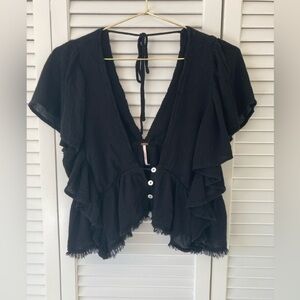 Free People Black Rayon Ruffled Women's Top Size Medium